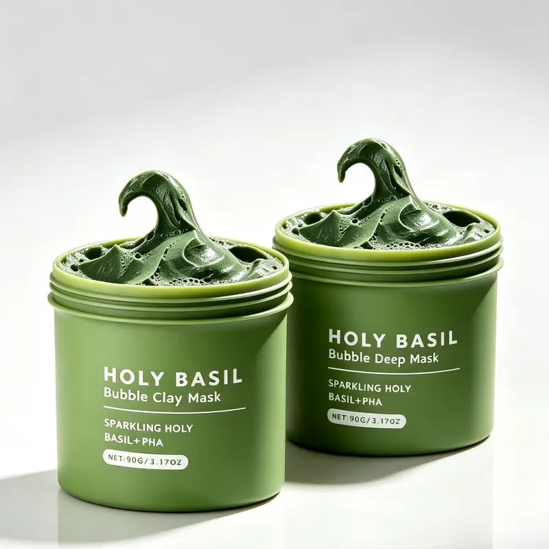 Holy Basil Bubble Deep Mask – Skin Detox Recipe Clay Bubble Mask with Sparkling Holy Basil & PHA, Gently Detoxifies Pores and Removes Blackheads, Korean Wash-Off Pack for Clearer Skin, 90G