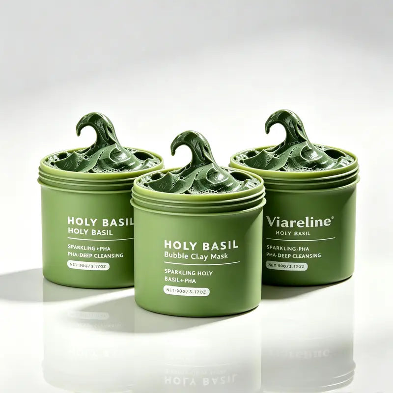Holy Basil Bubble Deep Mask – Skin Detox Recipe Clay Bubble Mask with Sparkling Holy Basil & PHA, Gently Detoxifies Pores and Removes Blackheads, Korean Wash-Off Pack for Clearer Skin, 90G