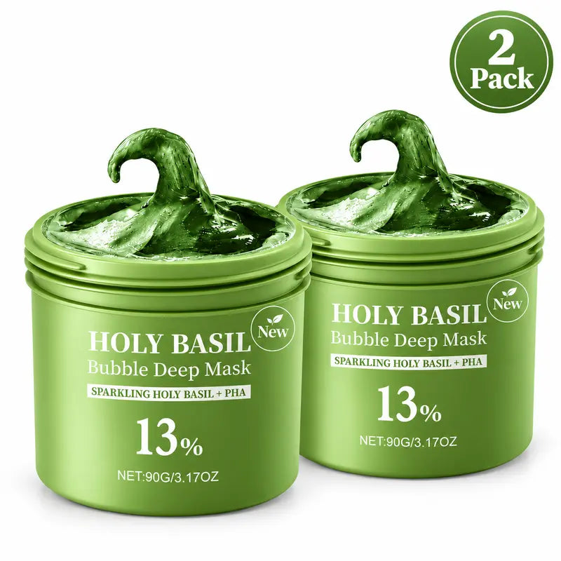 Holy Basil Bubble Deep Mask – Skin Detox Recipe Clay Bubble Mask with Sparkling Holy Basil & PHA, Gently Detoxifies Pores and Removes Blackheads, Korean Wash-Off Pack for Clearer Skin, 90G