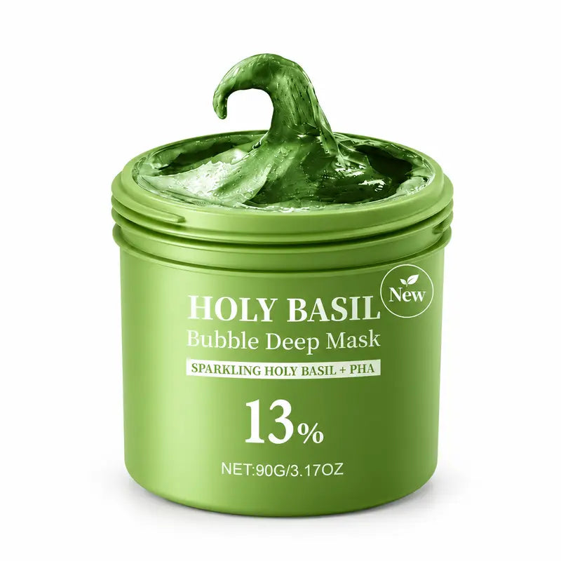 Holy Basil Bubble Deep Mask – Skin Detox Recipe Clay Bubble Mask with Sparkling Holy Basil & PHA, Gently Detoxifies Pores and Removes Blackheads, Korean Wash-Off Pack for Clearer Skin, 90G