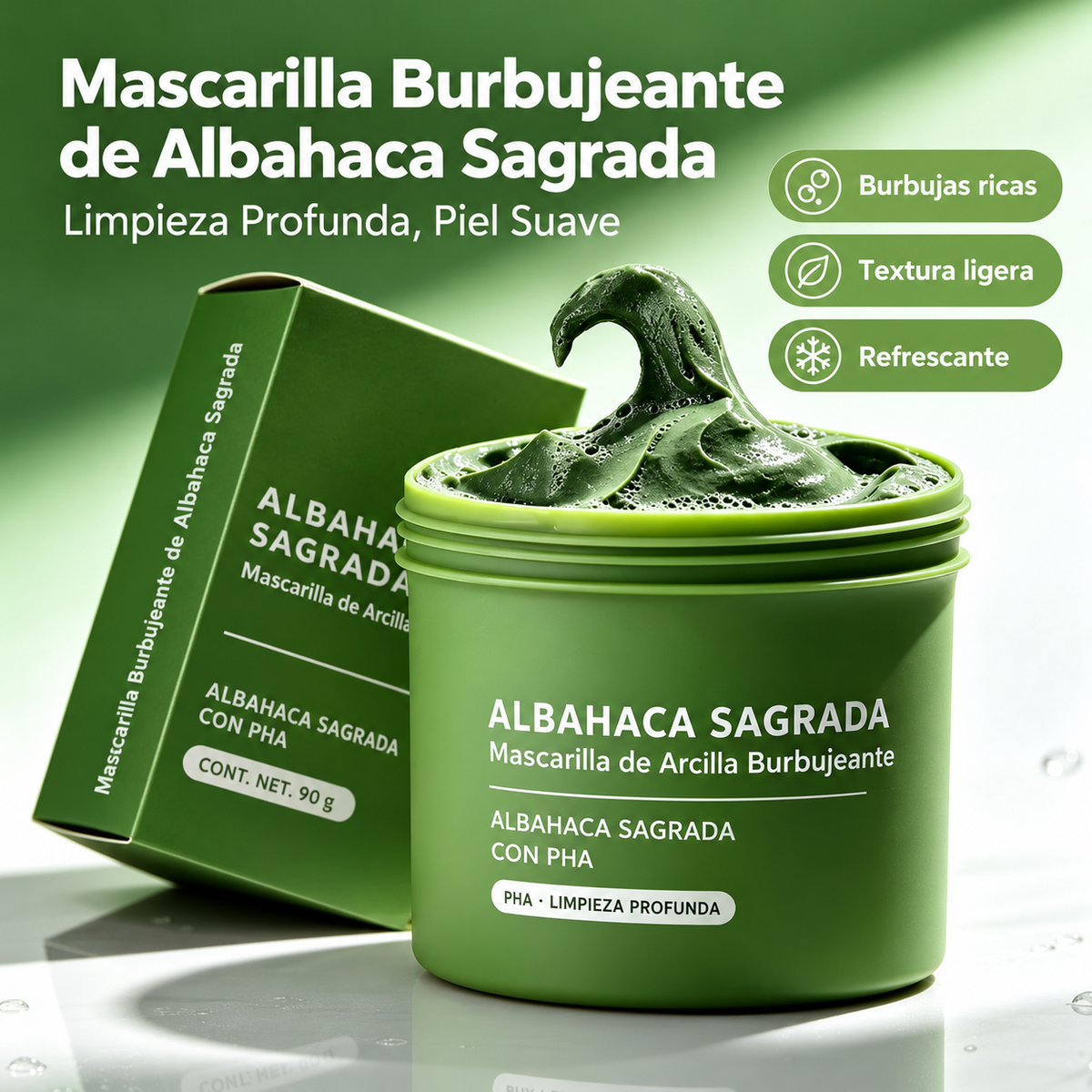 Máscara profunda de burbujas de albahaca sagrada - Máscara de arcilla para limpieza de poros y cuidado de puntos negros